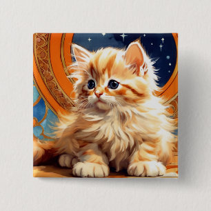 Alphonse Mucha Art Nouveau Orange Cat Button