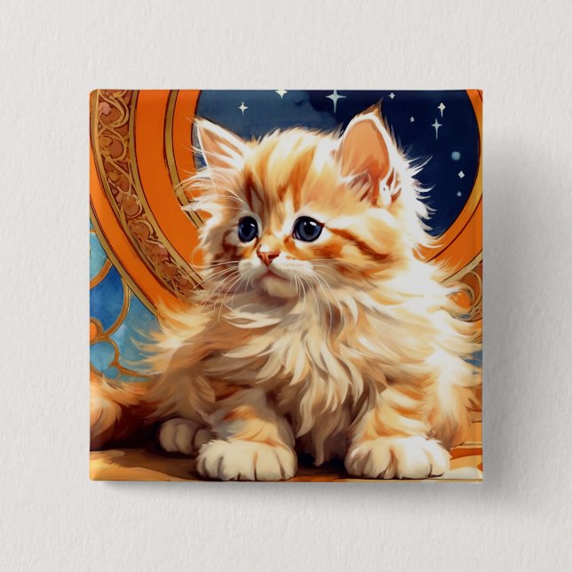 Alphonse Mucha Art Nouveau Orange Cat Button (Vorderseite)