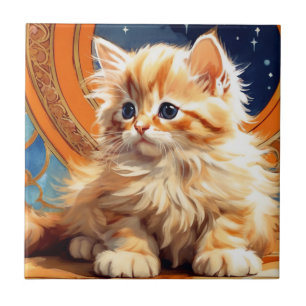 Alphonse Mucha Art Nouveau Orange Cat Fliese
