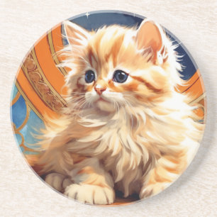 Alphonse Mucha Art Nouveau Orange Cat Getränkeuntersetzer