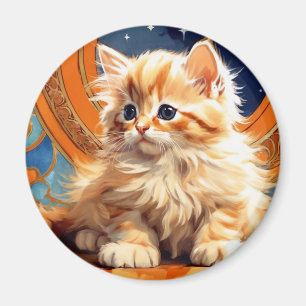 Alphonse Mucha Art Nouveau Orange Cat Magnet