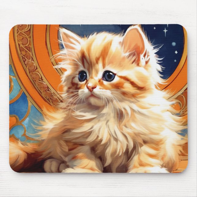 Alphonse Mucha Art Nouveau Orange Cat Mousepad (Vorne)
