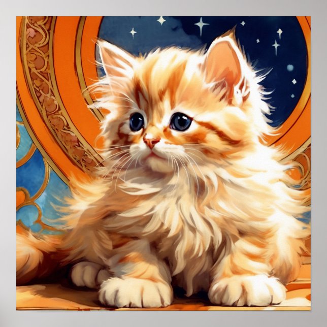 Alphonse Mucha Art Nouveau Orange Cat Poster (Vorne)