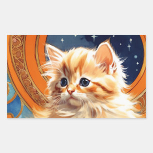 Alphonse Mucha Art Nouveau Orange Cat Rechteckiger Aufkleber