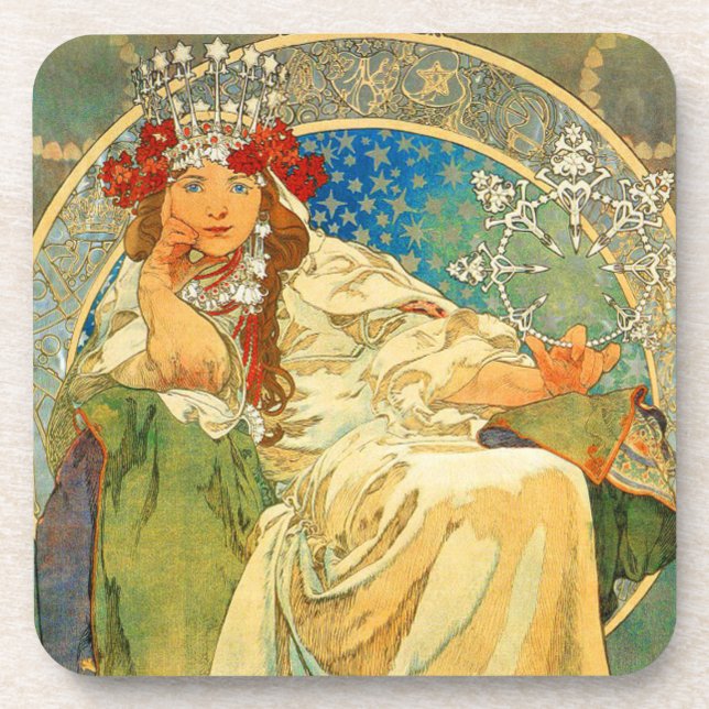 Alphonse Mucha Art Nouveau Princess Hyacinth Getränkeuntersetzer (Vorderseite)