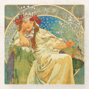 Alphonse Mucha Art Nouveau Princess Hyacinth Glasuntersetzer