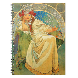 Alphonse Mucha Art Nouveau Princess Hyacinth Notizblock