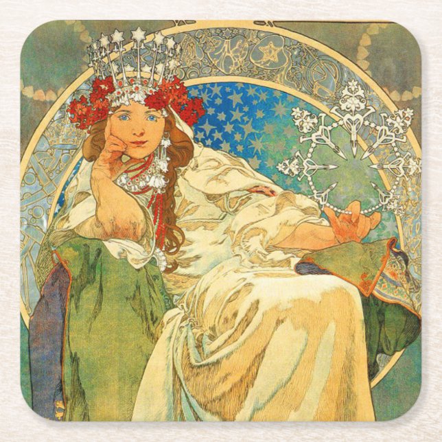 Alphonse Mucha Art Nouveau Princess Hyacinth Rechteckiger Pappuntersetzer (Vorderseite)