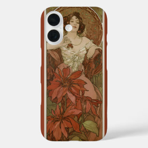 Alphonse Mucha Art Nouveau Rubin Vintage Floral iPhone 16 Hülle
