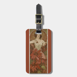 Alphonse Mucha Art Nouveau Rubin Vintage Floral Gepäckanhänger