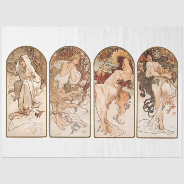 Alphonse Mucha Art Nouveau Seasons Decoupage Seidenpapier (Vorderseite)
