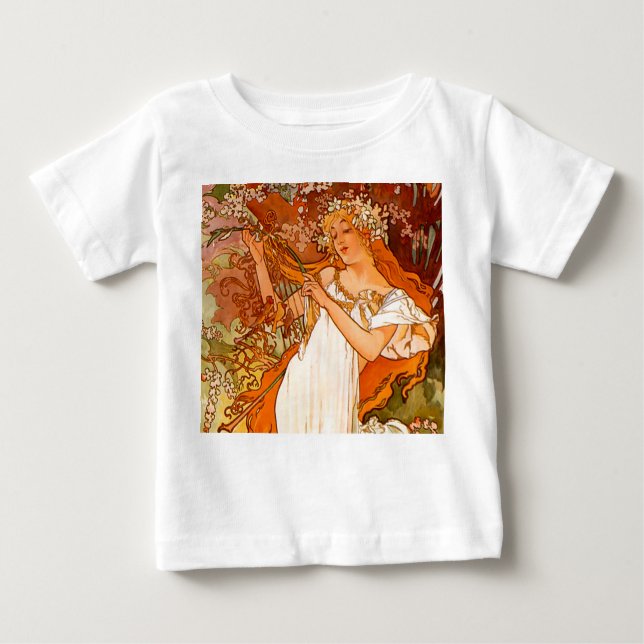 Alphonse Mucha Art Nouveau Spring Baby T-shirt (Vorderseite)