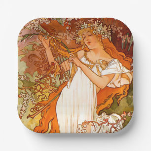 Alphonse Mucha Art Nouveau Spring Pappteller