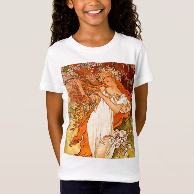 Alphonse Mucha Art Nouveau Spring T-Shirt (Vorderseite)