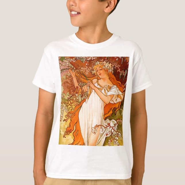 Alphonse Mucha Art Nouveau Spring T-Shirt (Vorderseite)