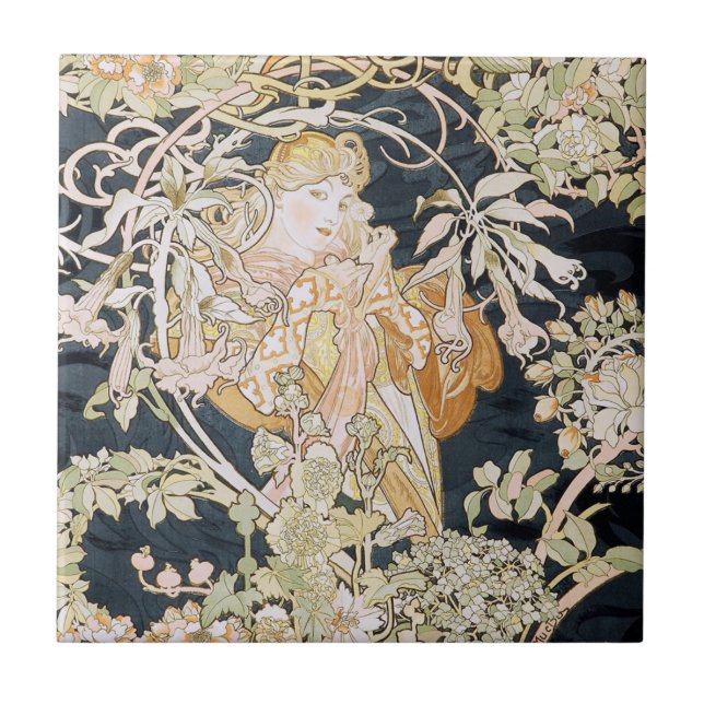 Alphonse Mucha Art Nouveau Tiles Fliese (Vorderseite)