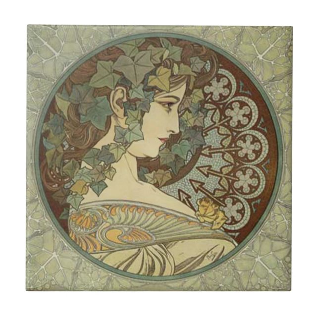 Alphonse Mucha Art Nouveau Tiles Fliese (Vorderseite)