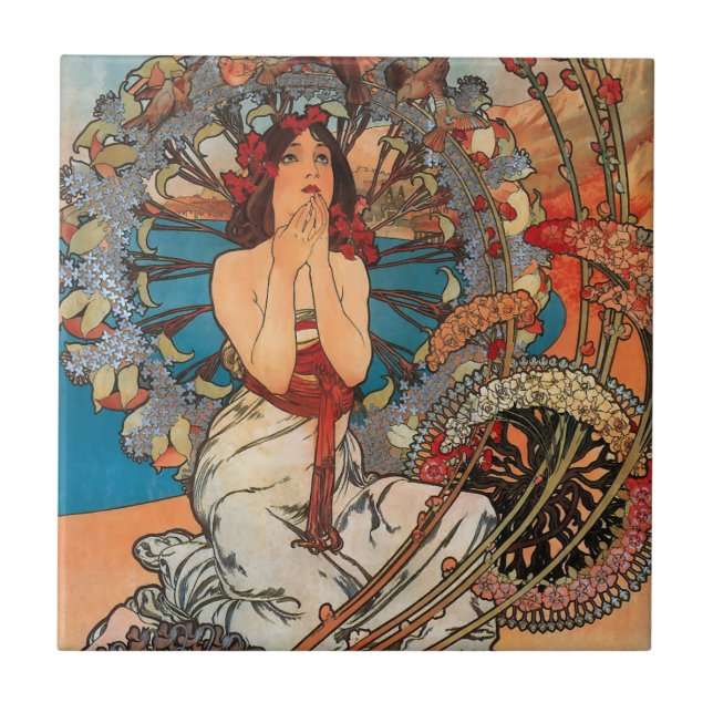 Alphonse Mucha Art Nouveau Tiles Fliese (Vorderseite)