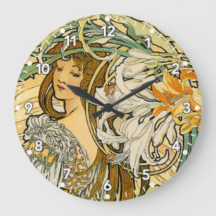 Alphonse Mucha Art Nouveau-Uhr Große Wanduhr