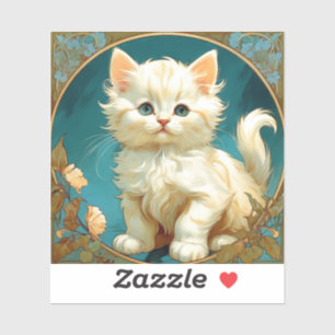 Alphonse Mucha Art Nouveau White Cat Aufkleber