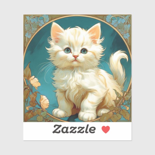 Alphonse Mucha Art Nouveau White Cat Aufkleber (Blatt)
