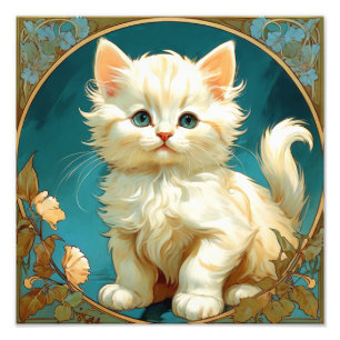 Alphonse Mucha Art Nouveau White Cat Fotodruck