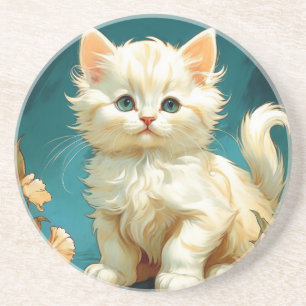 Alphonse Mucha Art Nouveau White Cat Getränkeuntersetzer