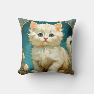 Alphonse Mucha Art Nouveau White Cat Kissen