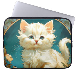 Alphonse Mucha Art Nouveau White Cat Laptopschutzhülle