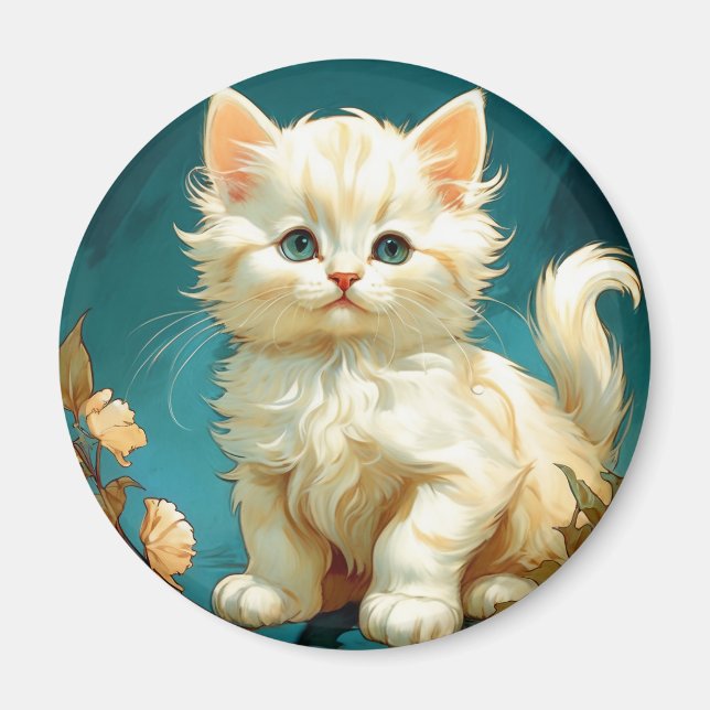 Alphonse Mucha Art Nouveau White Cat Magnet (Vorne)