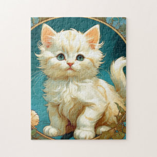 Alphonse Mucha Art Nouveau White Cat Puzzle