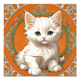 Alphonse Mucha Art Nouveau White Kitten Fotodruck