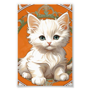 Alphonse Mucha Art Nouveau White Kitten Fotodruck