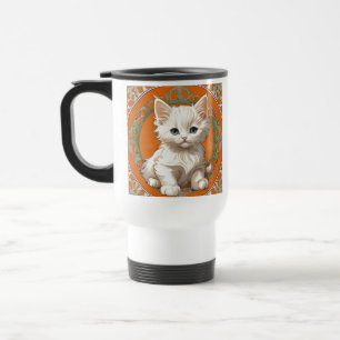 Alphonse Mucha Art Nouveau White Kitten Reisebecher