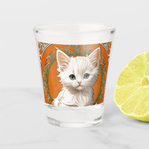 Alphonse Mucha Art Nouveau White Kitten Schnapsglas