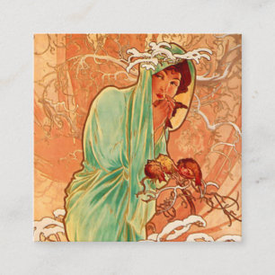 Alphonse Mucha Art Nouveau Winter Begleitkarte