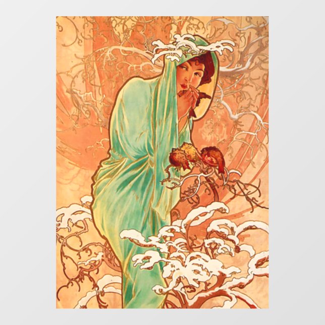 Alphonse Mucha Art Nouveau Winter Fensteraufkleber (Blatt)