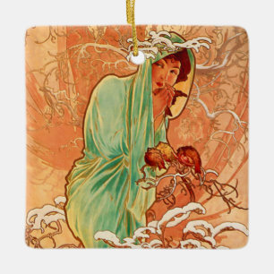 Alphonse Mucha Art Nouveau Winter Keramikornament