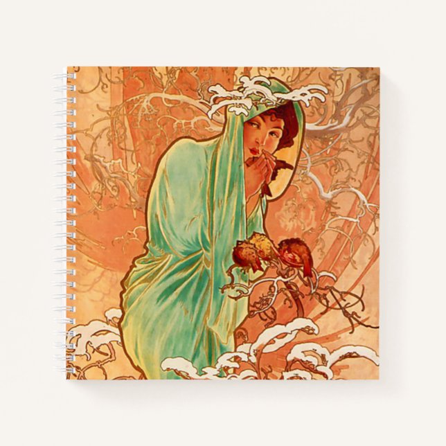 Alphonse Mucha Art Nouveau Winter Notizbuch (Vorderseite)