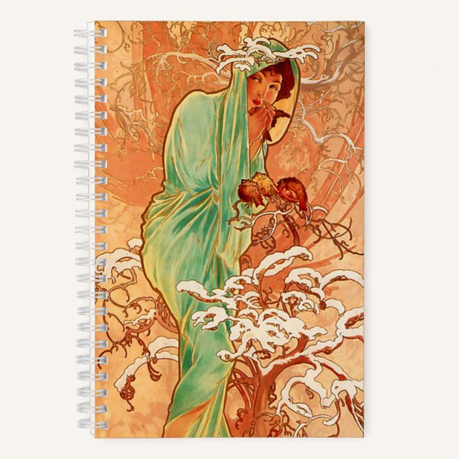 Alphonse Mucha Art Nouveau Winter Notizbuch (Vorderseite)