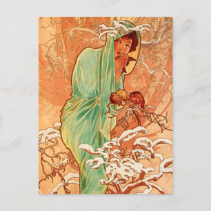 Alphonse Mucha Art Nouveau Winter Postkarte