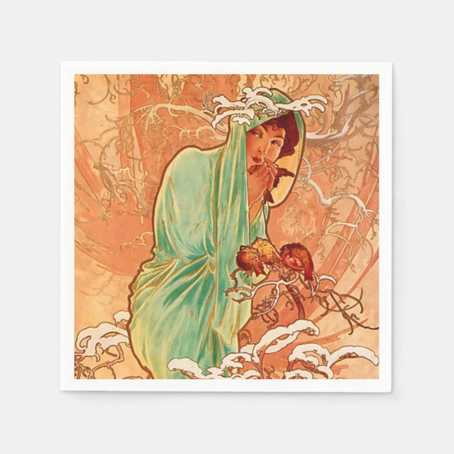 Alphonse Mucha Art Nouveau Winter Serviette (Vorderseite)