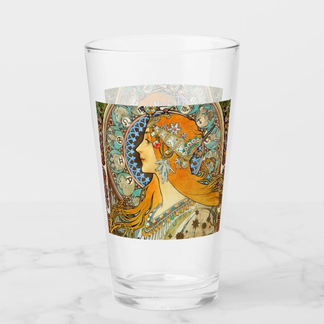 Alphonse Mucha Art Nouveau Zodiac Glas (Vorderseite)