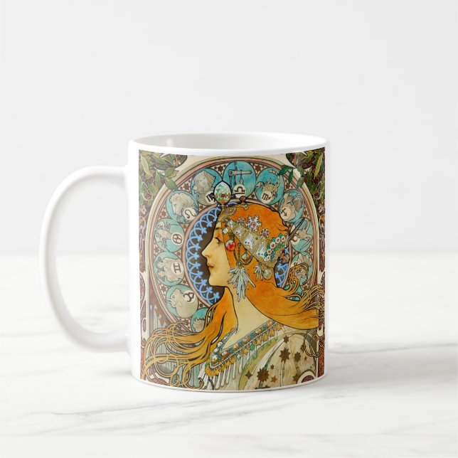 Alphonse Mucha Art Nouveau Zodiac Kaffeetasse (Links)