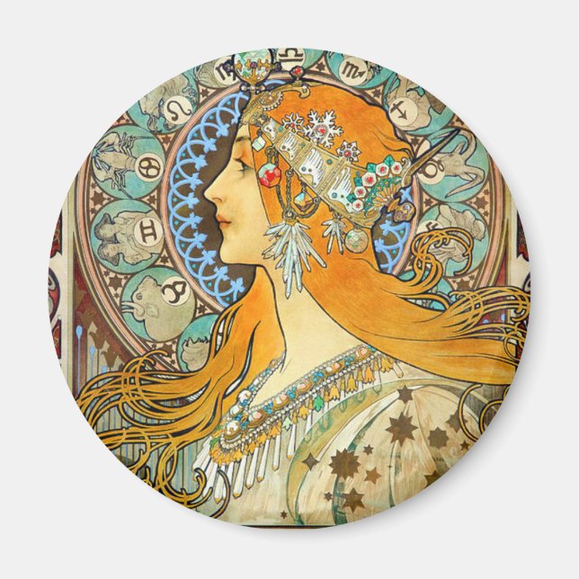 Alphonse Mucha Art Nouveau Zodiac Magnet (Vorne)