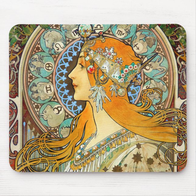 Alphonse Mucha Art Nouveau Zodiac Mousepad (Vorne)