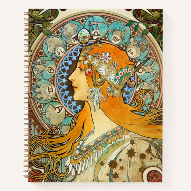 Alphonse Mucha Art Nouveau Zodiac Notizbuch (Vorderseite)