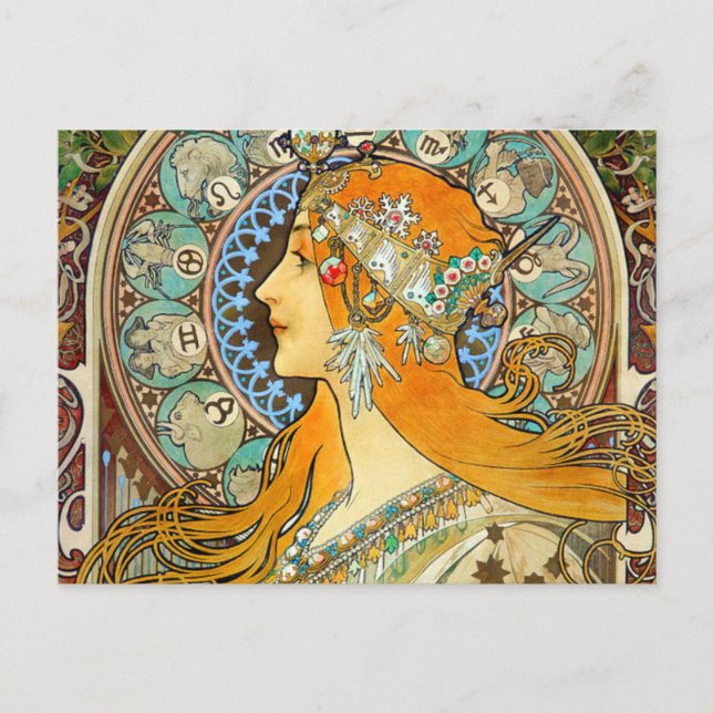 Alphonse Mucha Art Nouveau Zodiac Postkarte (Vorderseite)