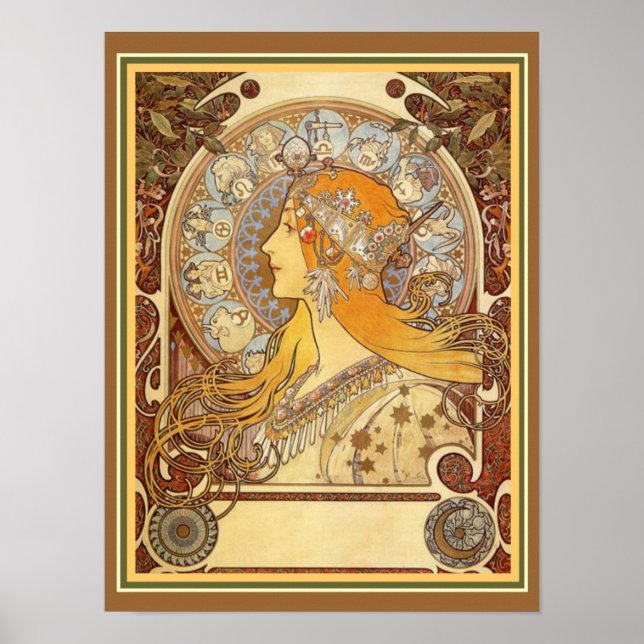 Alphonse Mucha Art Nouveau Zodiac Print 12 x 16 Poster (Vorne)