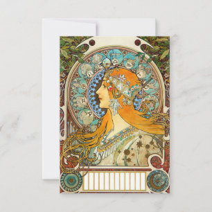 Alphonse Mucha Art Nouveau Zodiac RSVP Karte